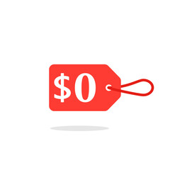 Zero cost red price icon. Clipart image isolated on white background