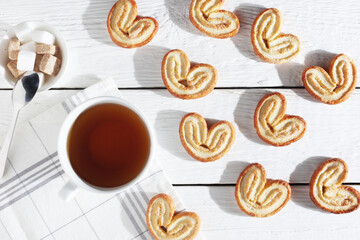 Heart-shaped cookies and tea