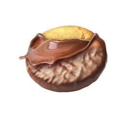Cookies poured with chocolate on a white background