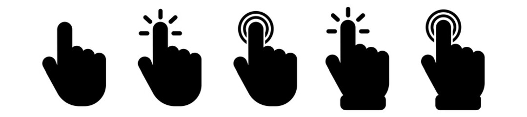 Pointer cursor сomputer mouse icon. Clicking cursor, pointing hand clicks icons. Click cursor - stock vector.