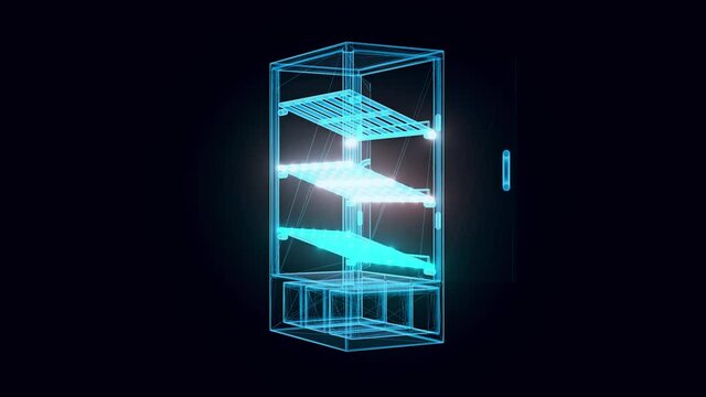 Non Refrigerated Pastrys Case hologram 4k. High quality 4k footage