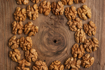 Walnut kernels on wooden board