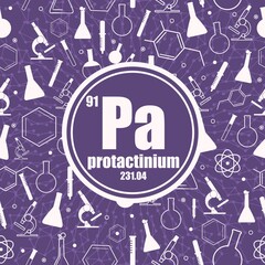 Protactinium chemical element. Sign with atomic number and atomic weight. Chemical element of periodic table. Connected lines with dots. Circle frame with icons.