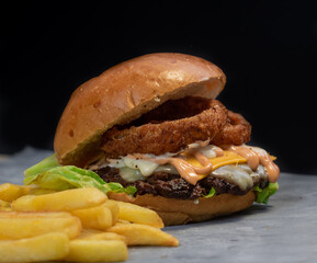 hamburger on a table