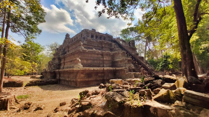 Old Khmer Temple in Angkor. Stone pyramid. Unesco World Heritage Site. Siem Reap Province. Ancient ruins. Cambodia. South-East Asia