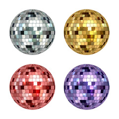 Disco ball. Mirror reflected circle glamorous ball for night club dance party decent vector realistic template. Illustration party disco ball light, entertainment mirror