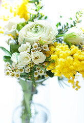 Fresh spring flowers bouquet close up. Selective focus