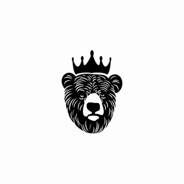 Vector Black and White King Bear Illustration
