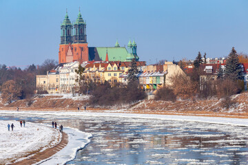 Poznan. Cathedral on Tumskiy Island on a winter day.