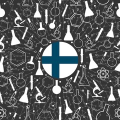 Chemistry creative concept. Circle frame with icons. Flag of Finland