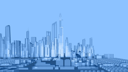 easy panorama of an abstract transparent low poly city