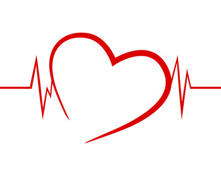 Heartbeat vector. Red heart shape with pulse line. Healthcare and medical examination. Emergency life support. Cardiology symbol for a health center or hospital. Love and passion concept.