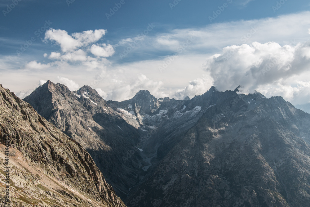 Poster clouds over the mountains, Dibona Peak, Ecrins, French Alps, France