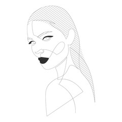 One line girl or woman portrait design. Hand drawn minimalism style vector illustration.