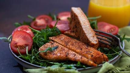 Chicken, turkey, fillet with salad. Healthy food diet concept. Keto diet.