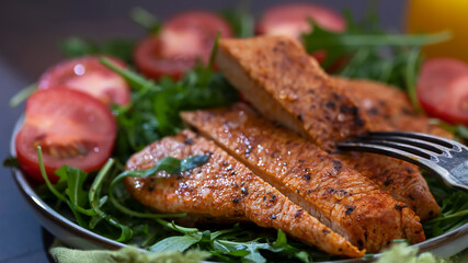 Chicken, turkey, fillet with salad. Healthy food diet concept. Keto diet.