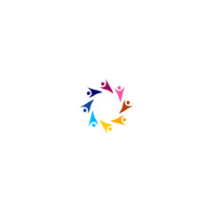COLORFUL PEOPLE TOGETHER SIGN, SYMBOL, LOGO, ART ISOLATED ON WHITE