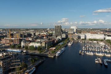 Fototapeta na wymiar View of Antwerp's Eilandje Neighborhood (The Little Island) and its Yacht Marina