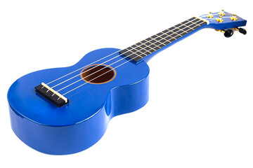 Obraz na płótnie Canvas Guitar musical instrument in blue on a white background. Ukulele. Isolate.