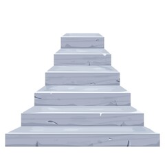 Stone stairs in cartoon style with cracked elements, old details isolated on white background. Ancient house, mediaeval or fairy decoration, ui design. Interior boulder.