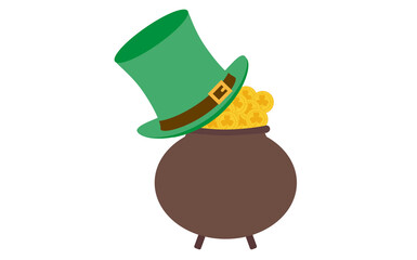 Top hat and cauldron with coins in celebration of saint patrick
