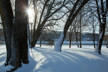 Kaunas Old Town Park Winter Sunset