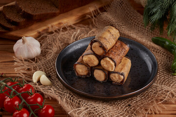 Eggplant rolls stuffed with cottage cheese