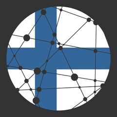 Flag of Finland. Round shape. Connected lines with dots.