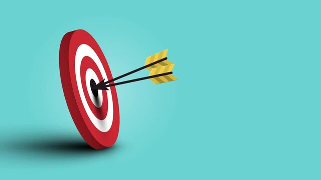 Three Darts in the center of Dartboard. Business success symbol with arrows hitting the bullseye target.