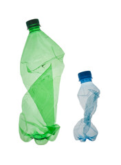Crumpled plastic bottles isolated on white background