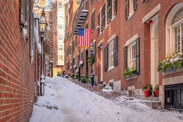 A quaint colonial street up a hill in Boston