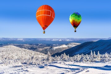 a balloon amid snow in the mountains of Europe. scan from flight altitude.