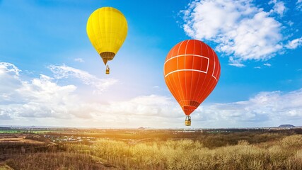 Obraz premium a balloon against the sky in the mountains of Europe. scan from flight altitude . background sky