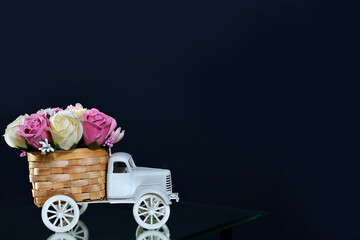 truck full body of flowers, bouquet delivery concept. space for text