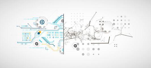 Abstract background on technological and scientific topics. Plexus effect with various techno details with a place under the text. Vector format.