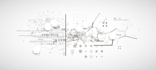 Abstract background on technological and scientific topics. Plexus effect with various techno details with a place under the text. Vector format.