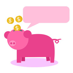 piggy bank. Flat vector cartoon illustration. save your money for best future