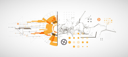 Abstract background on technological and scientific topics. Plexus effect with various techno details with a place under the text. Vector format.