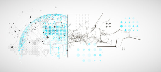 Obraz premium Abstract background on technological and scientific topics. Plexus effect with various techno details with a place under the text. Vector format.