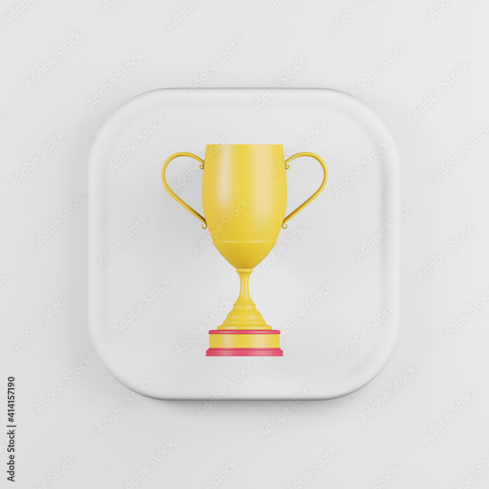 Poster winner cup yellow icon. 3d rendering white square button key, interface ui ux element.