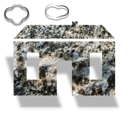 Natural granite
House outline. Clouds and house shadow.