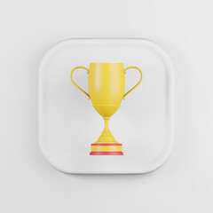 Winner cup yellow icon. 3d rendering white square button key, interface ui ux element.