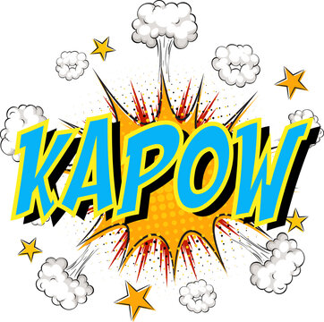 Word Kapow on comic cloud explosion background
