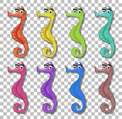 Set of many seahorse cartoon character isolated on transparent background © GraphicsRF