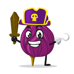vector illustration of onion mascot or character wearing pirates costume and holding wooden sword