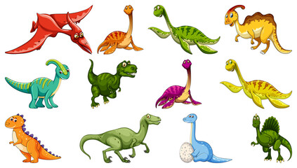 Obraz premium Set of different dinosaur cartoon character isolated on white background