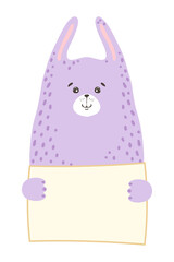 Cute cartoon animal holding tag sign with copy space. set greeting card banner invitation flyer brochure. cartoon hand drawn style. Little pets with blank marksign information plate