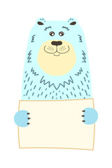 Cute cartoon animal holding tag sign with copy space. set greeting card banner invitation flyer brochure. cartoon hand drawn style. Little pets with blank marksign information plate