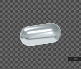Vector 3d geometric object. Isolated metallic silver shape.