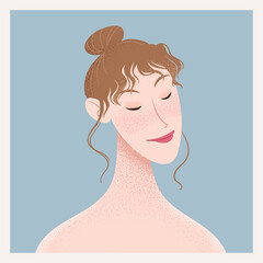 Beauty female portrait. Elegant woman avatar. Self love, skin care vector illustration